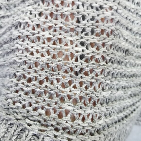 Eileen Fisher Open Knit Sweater Women's M Italian Yarn Pockets Scoop Neck Gray - Picture 6 of 15